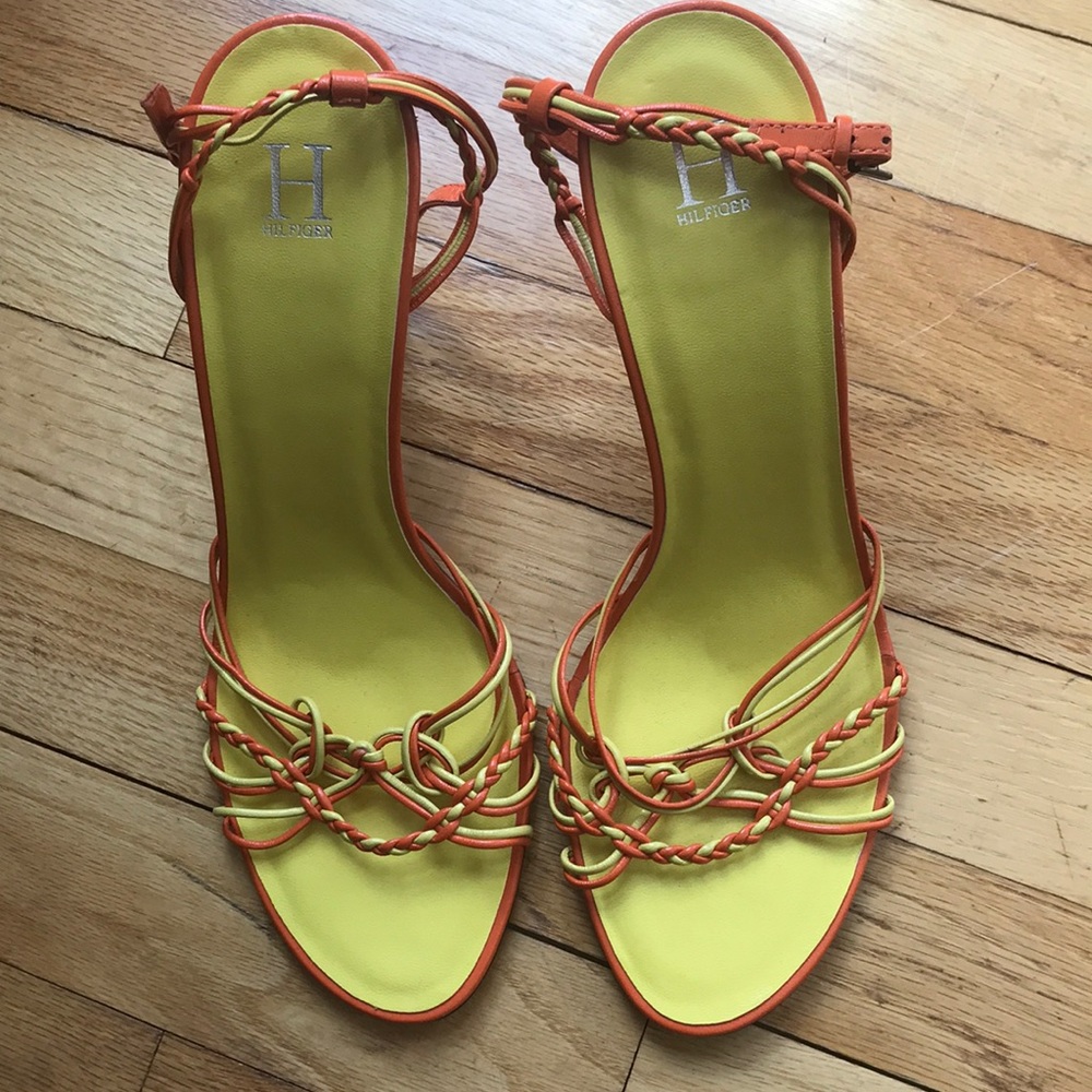 Hilfiger Bright Orange/Yellow Heeled Sandals, 9.5